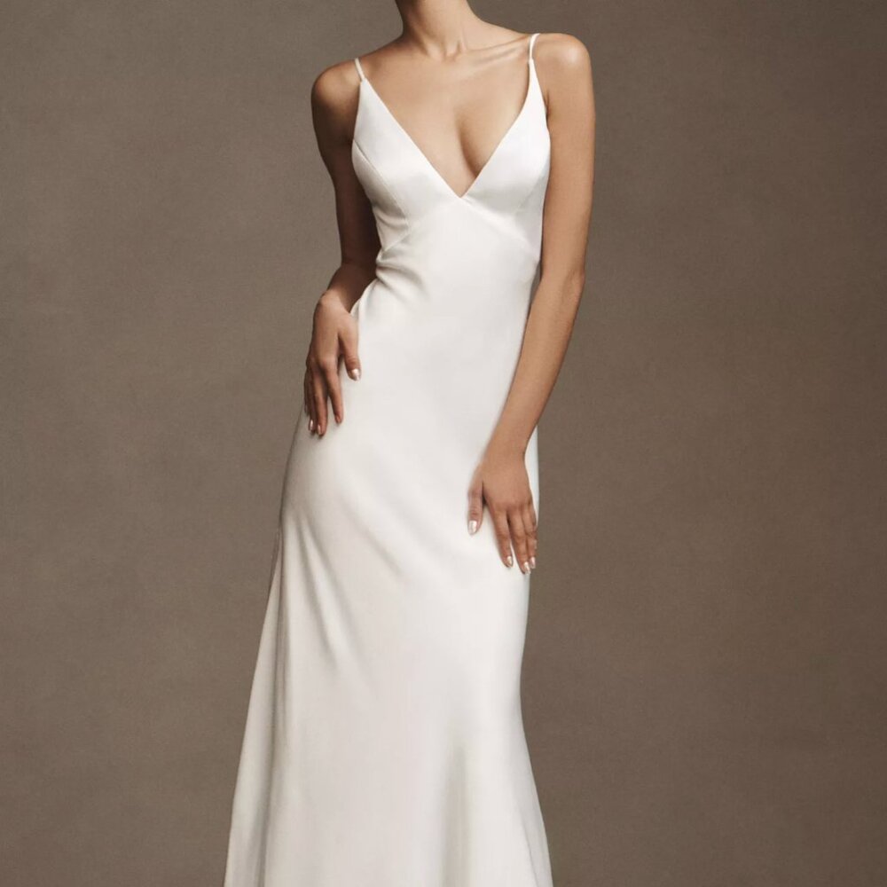 Jenny by Jenny Yoo Marnie Bias-Cut Satin V-Neck Scoop-Back Wedding Gown